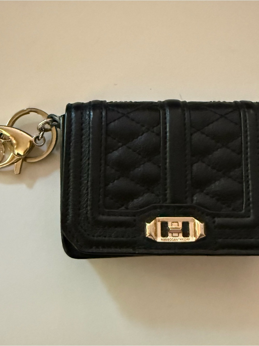 Rebecca Minkoff Black Quilted Key & Card Holder with Gold Hardware